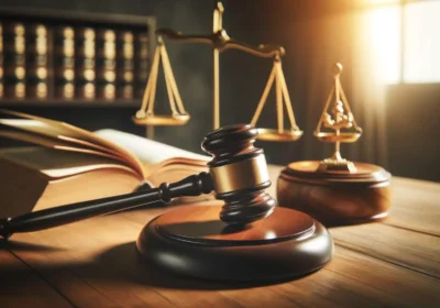 wooden-gavel-on-a-desk-with-an-open-law-book-in-the-background-and-a-golden-scale-of-justice-symbolizing-a-verdict-in-a-courtroom.-The-image-has-a