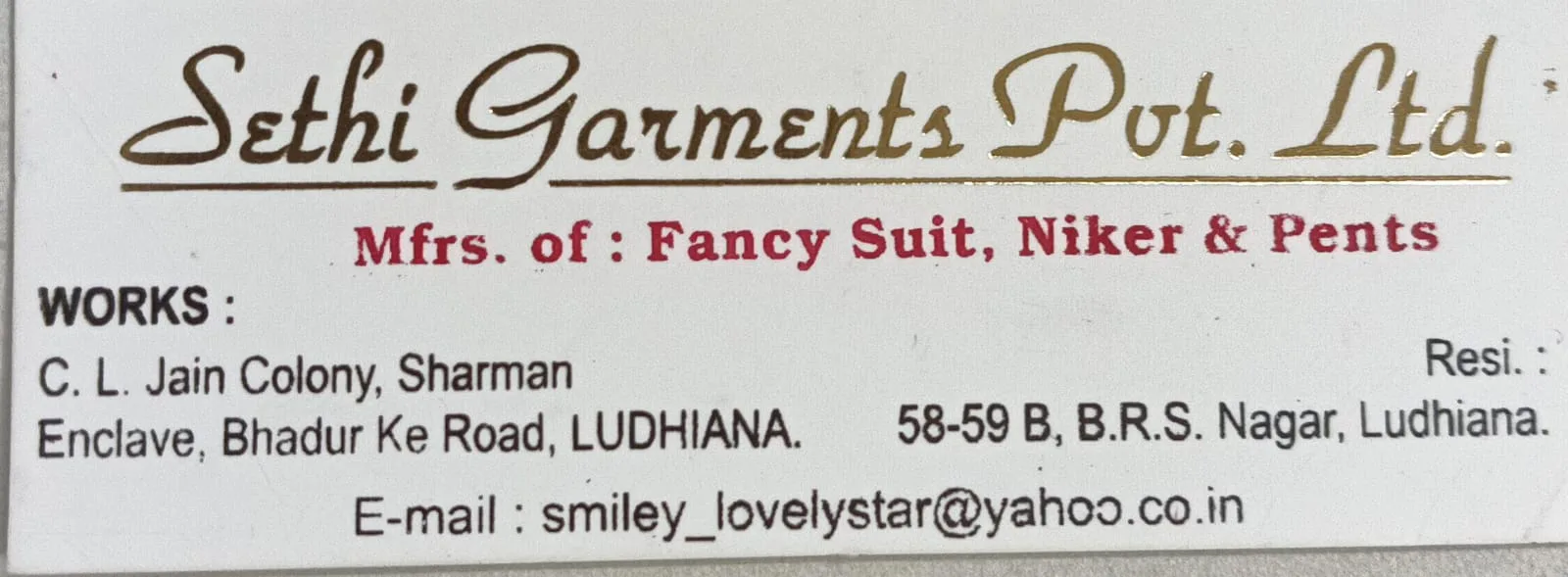 SETHI GARMENTS PVT LTD